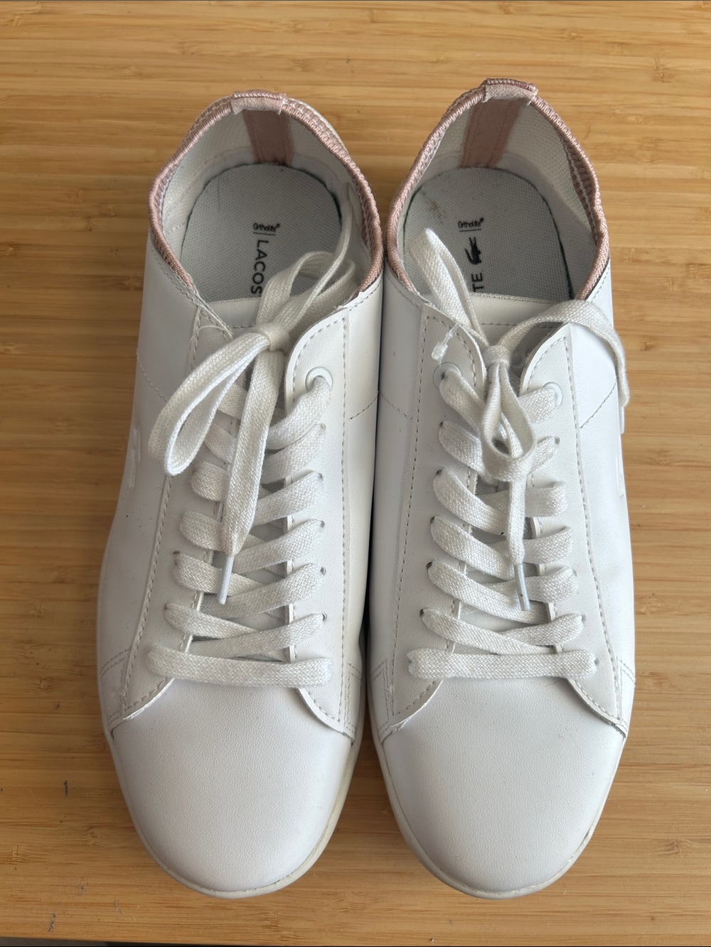 Lacoste Women's White Sneakers with Rose Pink Heel Accent